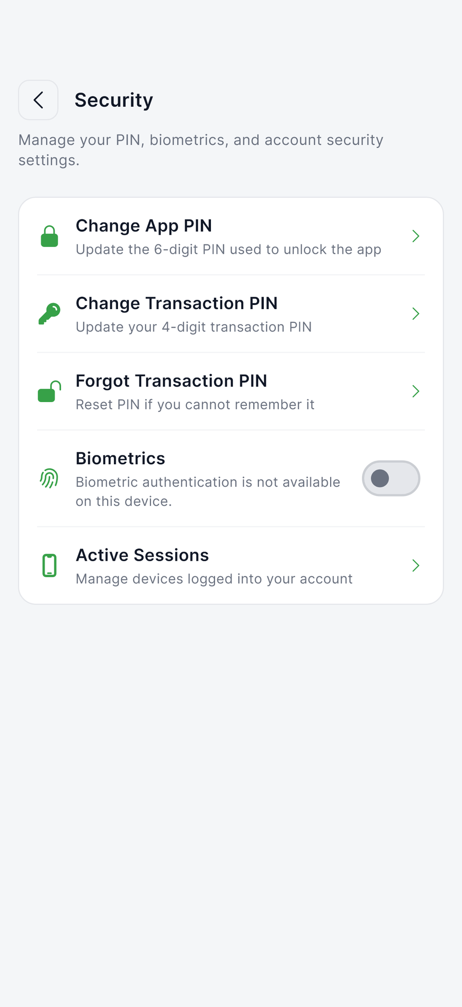 Security settings